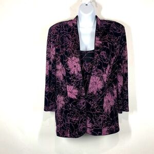 Alex Evenings black and pink floral sparkle two piece tank and jacket set size L